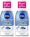 NIVEA Double Effect Augen Make-Up Entferner (125 ml), Make-Up Entferner für die sensible Augenpartie, Gesichtsreiniger entfernt extrem wasserfestes Make-Up (Packung mit 2)