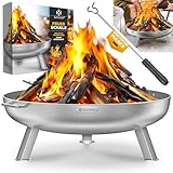 KESSER® Feuerschale 2,5mm Stahldicke | Feuerkorb Ø80cm legierter Stahl | Feuertonne +42cm Feuerhaken Gusseisen Wasserablauf & 2 stabile Griffe Holz & Kohle Feuerstelle für Lagerfeuer Garten & Terrasse