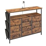 hitsuki Wohnzimmer Kommode Chest of Drawers | Vintage Industriestyle Kommode Sideboard mit Beleuchtung & 10 Schubladen | Multifunktional als Flur Schrank, Wohnzimmer Schrank | Metall&Holz 110x30x85cm