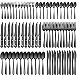 Besteck Set 12 Personen, Pleafind 72-teiliges schwarzes Besteck, Edelstahl BesteckSet mit Steakmesser, Besteck Set, inkl. Gabeln, Löffel, Messer, spülmaschinenfestes