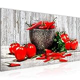 Runa Art Wandbild Küche - Gemüse 1 Teilig Modern Bild auf Vlies Leinwand Holz Esszimmer Küchenbilder Weiss Rot 005812b