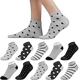 Sneaker Socken Damen 39-42, 10 Paar Baumwolle Kurze Socken Mädchen Söckchen, Mehrfarbige Sneakersocken Bunte Damensocken mit Streifen Pünktchen