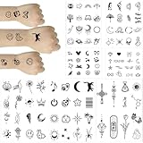 NIANOPKM Temporäre Tattoos-Sets,109 Stück Blatt Winzige Kleine Abnehmbare Tattoos,leines Gesicht,Bohemian,Fake-Tattoo-Aufkleber, Spitzen-Tribal-Tattoos,Lotus-Mond-Blumen-Mädchen-Tattoo,Schwarz