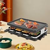 Raclette Grill Raclette Gerät Elektro Grill Tischgrill mit Grillplatte und 8 Mini Pfännchen, 1300W, Schwarz