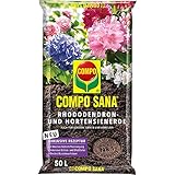COMPO SANA® Rhododendron- und Hortensienerde mit 8 Wochen Dünger für Rhododendren, Hortensien und andere Pflanzen, die einen niedrigen pH-Wert bevorzugen 50 L