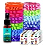 Olleeno® Mückenschutz Set – 24 Armbänder, 30 ml Spray & 60 Aufkleber | Wiederverwendbare Moskito- und Insektenschutz-Armbänder für Outdoor, Camping, Wandern & Sport | Für Kinder & Erwachsene