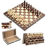Magnetisches Schachspiel aus Holz, 3-in-1-Schachspiel aus Holz, Hochwertiges Schachbrett mit faltbarem Schach (29 cm x 29 cm), Schach für Kinder, Faltbares Chess Board, EIN guter Begleiter für Reisen