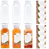 6 Stück 350ml Saftflaschen zum Befüllen, Wiederverwendbare PET Trinkflasche Plastik, Hohe Dichtigkeit Saftflaschen mit Deckeln, Plastikflasche mit 8 Aufklebern für Kühlschrank, Entsafter, Saft