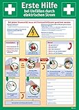 Anleitung zur Ersten Hilfe bei Unfällen durch elektrischen Strom, Hart-PVC, 400 x 560 mm, Erste Hilfe Schild, Rettungszeichen, 40 x 56 cm