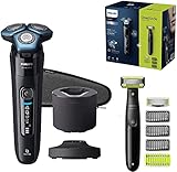 Philips S7783/78 Shaver Series 7000 Elektrischer Nass- und Trockenrasierer mit Präzisionsmessern aus Stahl, Motion-Control-Sensor, Flexible 360-Grad-Scherköpfe, Schwarz