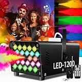 NZQXJXZ Nebelmaschine mit 24 bunten LED Lichteffekten - 1200W Rauchmaschine & 2500CFM Nebel mit 1 kabelgebundenem Empfänger & 2 drahtlosen Fernbedienungen Perfekt für Halloween, Hochzeit, Weihnachten