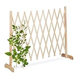 Relaxdays Rankgitter Holz, ausziehbar bis 275 cm, Rankhilfe Kletterpflanzen, Scherengitter freistehend, Garten, Natur