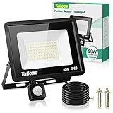 Tailcas 50W Led Strahler mit Bewegungsmelder Außen, 4500LM 6500K Superhell LED Fluter mit Sensor IP66 Wasserdicht Flutlichtstrahler Scheinwerfer Licht Wandleuchte für Hof, Garage, Garten