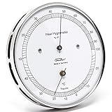 Fischer 111.01T - Haar-Hygrometer & Thermometer - 103mm Außen-Luftfeuchtigkeitsmesser Made in Germany – Edelstahl silber