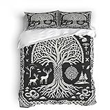 Generisch Weltbaum Leben Nordisches Bettbezug, 155X220 cm Weltbaum Leben Nordisches Bettwäsche 3 Teilig Reißverschluss - Warm, Weich & Kuschelig - Winter-Bedding-Set, Flanellbettwäsche Mit 2 Kissen
