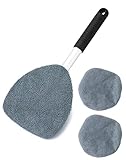 QWORK® Auto Scheibenreiniger, ausziehbares Autoscheiben-Reinigungswerkzeug, dreieckige Platte, 180° drehbarer Griff, inkl. 3 waschbaren Pads