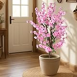 Kunstpflanze Blütenbaum 120 cm Wintersweet Künstliche Pflanze Blüten Kunstbaum im Topf Frühlings Pflanze (Pink)