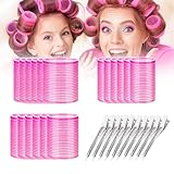 MUYAPAY Lockenwickler locken Set,28 Stücke Große Locken Curlers Ohne Hitze Selbsthaftend Haftwickler 60 mm 45mm 36mm mit 10 Stücke Entenschnabelclips,für Lange und Kurze Haare Hair