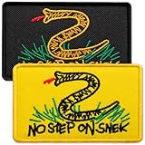 Bluyellow 2 Stück Schwarz und Gelb No Step On Snek Pach mit Haken und Schlaufe, bestickte Gadsden-Flagge, lustige Aufnäher für taktischen Rucksack, kugelsichere Weste, Hundeweste, amerikanischer