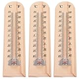 CIYODO 3st Holzthermometer Für Drinnen Wandthermometer Innen Temperaturanzeige Außenthermometer Wandthermometer Außen Kühlschrankthermometer Temperaturtester Raumthermometer Hölzern