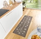 Hanse Home Cucina Küchenläufer Sterneküche – Teppichläufer mit Schriftzug Flachgewebe Küchenteppich rutschfest Teppich Läufer für Küche, Flur, Eingangsbereich, Esszimmer – 62x150cm, Braun