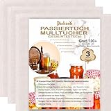 Grade 100+ PACKARDI Passiertuch 3 Stück ca. 50x50 cm je Käsetuch, Cheesecloth Filtertuch Seihtuch 100% ungebleicht, aus reiner Baumwolle, fusselfreie Mulltücher mit vernähten Ecken