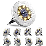 Efilerup Solar Bodenleuchten Aussen,Solarlampen für AußEn Garten,Ip65 Wasserdichtes 8 LEDs Solarleuchten Garten, Geeignet für GäRten, InnenhöFe, RasenfläChen,BüRgersteige (8 Stück, Warm)