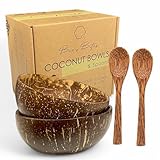 vienberg Bee´s Bites Kokosnuss Schalen Set – 2x Kokos-Bowl Schüssel + 2x Löffel – Handgefertigt, Vegan, Natürlich, Chemiefrei, Plastikfrei – Perfekt für Smoothie Bowls, Frühstück & Snacks