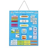 Navaris Kalender Tafel für Kinder - Lerntafel Jahreszeiten Uhr - Magnet Spiel Lernuhr - Kinderkalender Jahreskalender - magnetisch - blau - deutsch