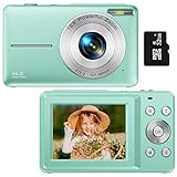 Digitalkamera, 1080P Kinderkamera mit 32GB Karte FHD 44MP Vlogging Kamera mit LCD-Bildschirm 16x Zoom Kompakte Tragbare Mini Wiederaufladbare Kamera für Studenten Teenager Mädchen Jungen-Grün