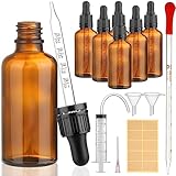 Modacraft 6Stk 50ml Pipettenflasche mit Hilfszubehör, Flasche mit Pipette Braunglasflasche Apothekerflasche Tropfflasche für Flüssigkeit, Ätherische Öl, Parfümöle, Aromatherapie, Flüssigfarbstoffen