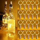 GOEDCH 20 Stück LED Flaschenlichter: 2 Meter 20 Lichter Warmes Weiß Wein Flasche Lichter, Korken Lichterkette, Cork Shaped Light Kupferdraht, Lichterkette Flasche für Party, Hochzeit, Weihnachten