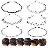 6 Stück Metallische Wellen Haarbänder, Elastische Stirnbänder für Frauen und Männer, Sportliche Kopfband Unisex, Dünnes Haarband für Outdoor, Yoga und Alltag