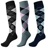 Pramoda 3 Paar Damen Baumwoll Reitsocken Schwarz - Navy Blau...