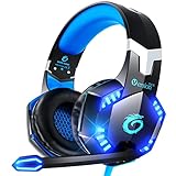 VersionTECH. G2000 Gaming-Headset für PS5 PS4 Xbox One Controller, Bass Surround Noise Cancelling Mikrofon, Over-Ear-Kopfhörer mit LED-Leuchten für Mac, Laptop, Xbox, Serie, X, S, Nintendo Switch,