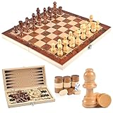 Schachspiel aus Holz, 3 In 1 Schach, Dame, Backgammon, Schachbrett Klappbar, Schachbrett Holz Hochwertig Abschließbarer Koffer, Chess Set für Kinder Erwachsene Party Reisen, 29 x 29 cm