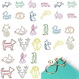 Paper Clips, Metal Colourful Animal Design Paper Clips, Cartoon Bookmarks for Office, School, Notebook, Gifts for Women, Children, Pets Lovers Colleagues, Pack of 30-Animals