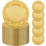 Uiifan Antike Platzteller, 33 cm, Kunststoff, geprägt, rund, florale Teller für Hochzeit, dekorative Ladegeräte für Tisch, Abendessen, Küche, Party-Dekoration (Gold, 150 Stück)