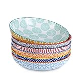 Selamica 740 ml Pastateller, Porzellan Salatschüssel 6er Set, Suppenteller tief, Tiefe Teller für Spaghetti, Nudeln, Suppe, Mikrowellen- und Spülmaschinenfest, Stapelbar, Bunte