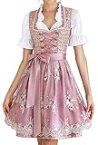 EIISSION Dirndl Damen Midi Trachtenkleid inkl. Trachtenrock Dirndlbluse Dirndlschürze für Oktoberfest Pink 42