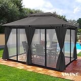 Swing & Harmonie Luxus Pavillon 3x4m Minzo - inklusive Seitenwände Gartenpavillon Partyzelt Gartenzelt (mit Moskitonetz, anthrazit)