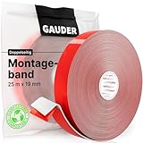 GAUDER Montageband (25 m x 19 mm) | Doppelklebeband | Montageklebeband | Spiegelklebeband | Doppelseitiges Klebeband