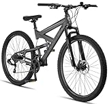 Licorne Bike Strong 2D Premium Mountainbike in 26, 27.5 und 29 Zoll Fahrrad für Jungen Mädchen Damen und Herren Scheibenbremse vorne und hinten 21 Gang Schaltung Vollfederung (29 Zoll, Anthrazit)
