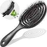 marQus Bio Haarbürste Wildschweinborsten ohne Ziepen - Detangler-Bürste mit Doppelspiralfeder - Profi Entwirrbürste für jeden Haartyp, nachhaltiges Material - nass&trocken, mehr Glanz, Volumen, Black