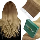 Easyouth Tape Echthaar Extensions Blond Ombre Extension Echthaar Tape in Balayage Goldbraun Dunkelblond Extensions Tape Remy Menschenhaar Glatt #10/14 35 cm 40g 20pcs