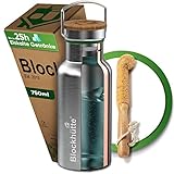 Blockhütte Premium Edelstahl Trinkflasche isoliert I 750ml I mit Naturborsten Bürste I Isolierflasche auslaufsicher I Wasserflasche spülmaschinenfest für Sport & Freizeit I BPA Frei