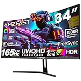 Amzfast 34 Zoll Curved Gaming Monitor - 165Hz(DP), 21:9 UltraWide QHD(3440x1440), 1 ms GtG, sRGB 130%, DCI-P3 95%, HDR, Adaptive Sync, Eyes-Care, VESA 75x75, HDMI 2.0*2/DP 1.4*2, PIP/PBP - AMZG34C5Q