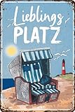 Wetterfestes 30 x 20 cm Blechschild – lustiger Spruch – Meer, Strand, Sonne, Urlaub Fans – Lieblingsplatz Strandkorb