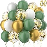 RISEMART Grüne Luftballons Salbei Grün Gold Weiß luftballons hochzeit Set 60 Stück 30cm Helium Ballons mit 2 Rollen goldener Band als Baby Shower Geburtstag Jubiläum Party Dekoration Graduierung