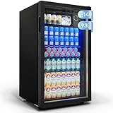 TRIUMPHKEY 93L Getränkekühlschrank,Mini-Kühlschrank für 140 Dosen, mit Glastür kleiner Kühlschrank,LED | 3 Verstellbare Ablageböden für Soda/Bier/Wein | Perfekt für Homebar, Partys, Gastronomie